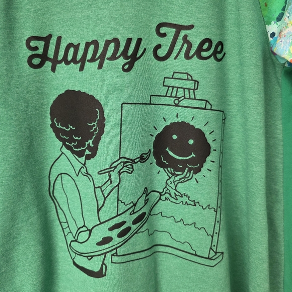 Bob Ross Happy Tree Graphic Tee Tie Dye Sleeve Top - Picture 3 of 9